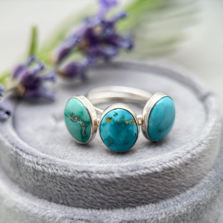 Blue Green Turquoise Solid 925 Sterling Silver Stacking Minimalist Ring - SunlightSilver