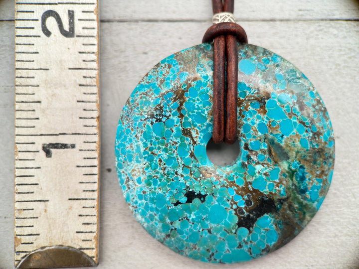 Webbed Turquoise Donut Leather Necklace - SunlightSilver