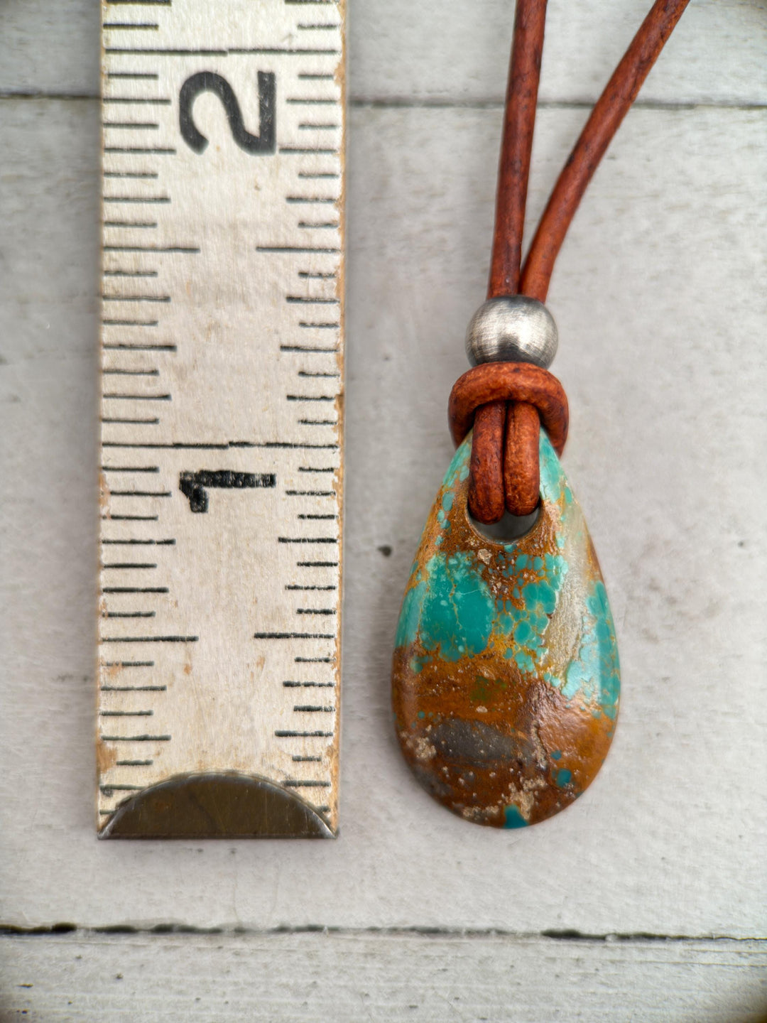 Gemmy Teal Kingman Turquoise Adjustable Rustic Brown Leather Necklace - SunlightSilver