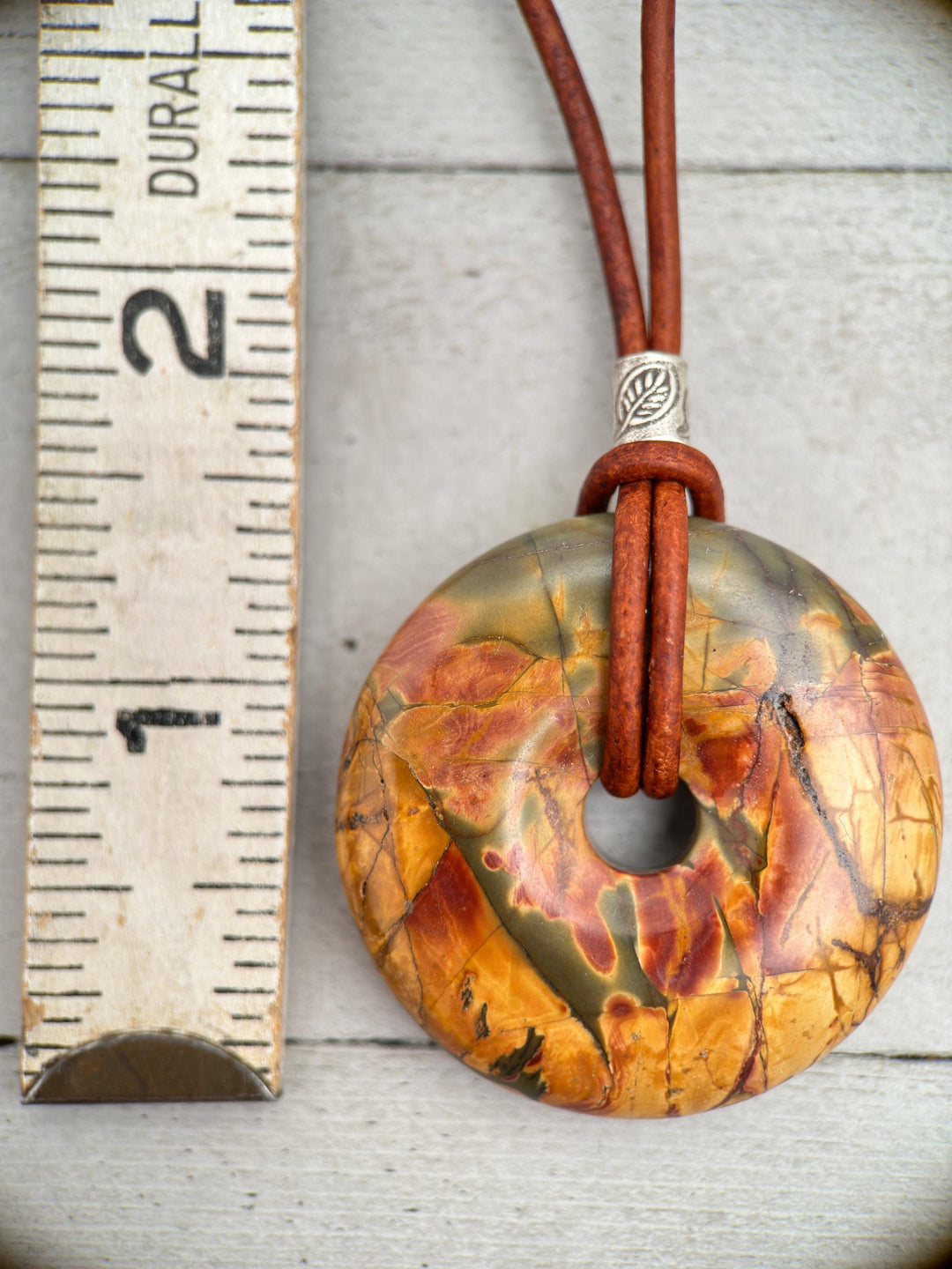 Cherry Creek Jasper and Rustic Brown Leather Necklace - SunlightSilver