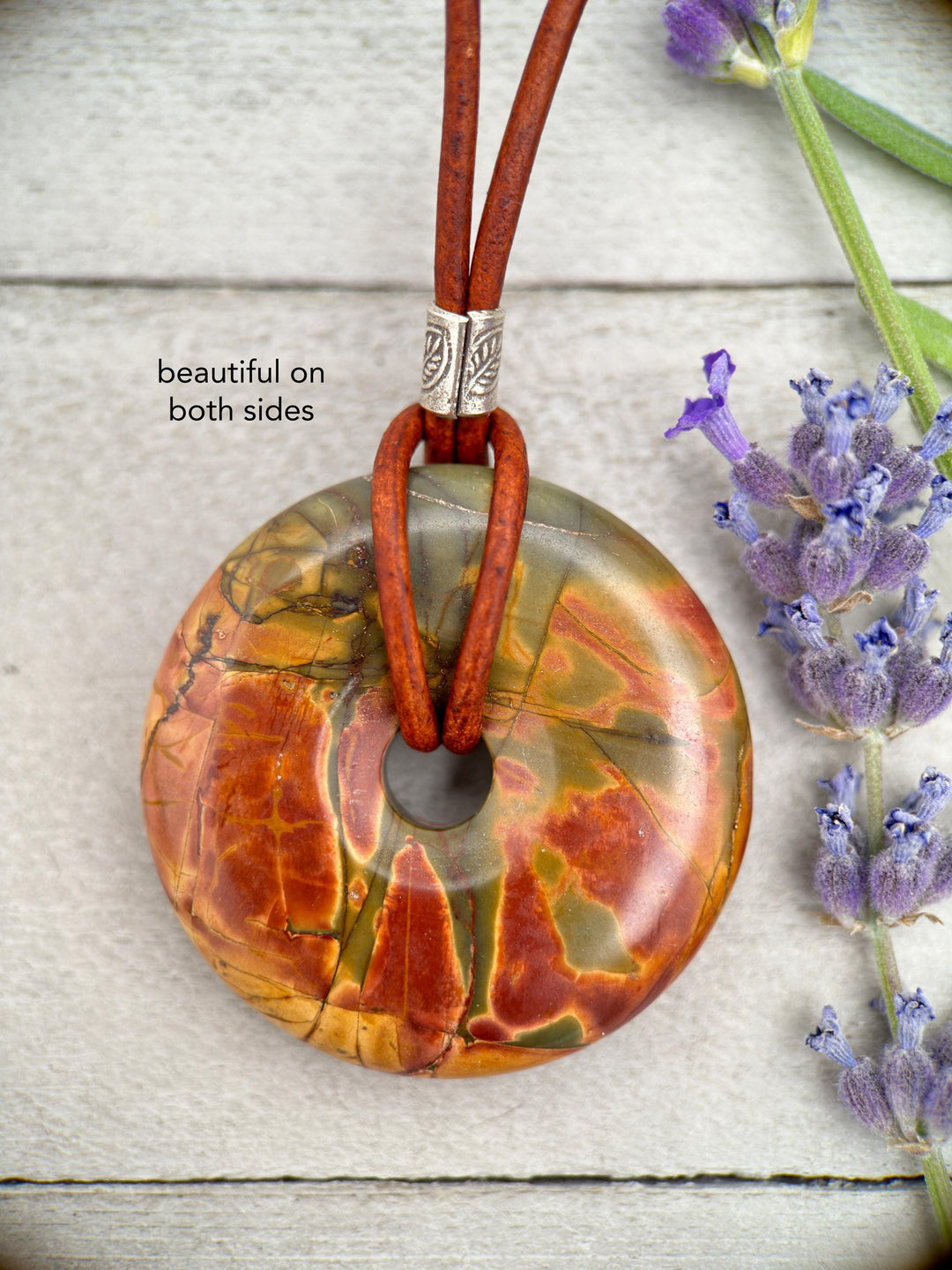 Cherry Creek Jasper and Rustic Brown Leather Necklace - SunlightSilver