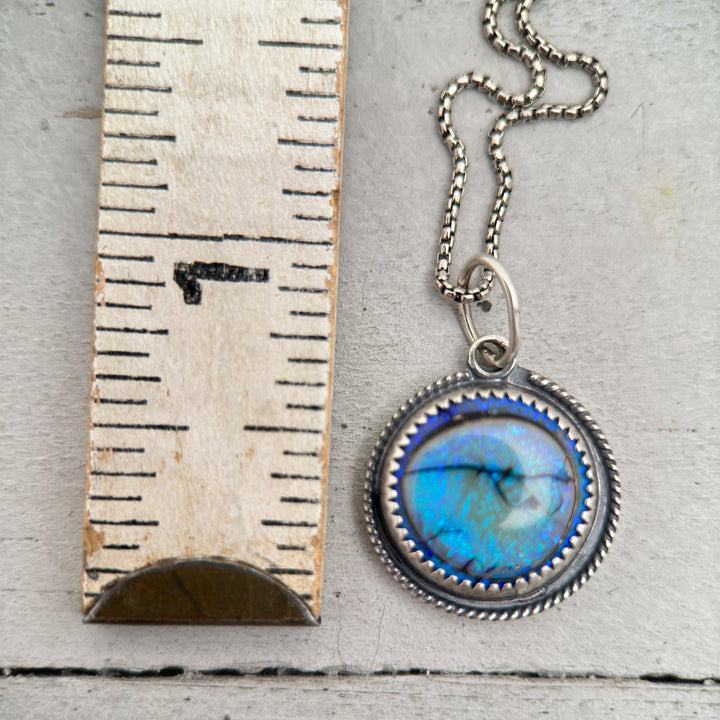 Blue Sterling Opal and Sterling Silver Pendant Necklace - SunlightSilver