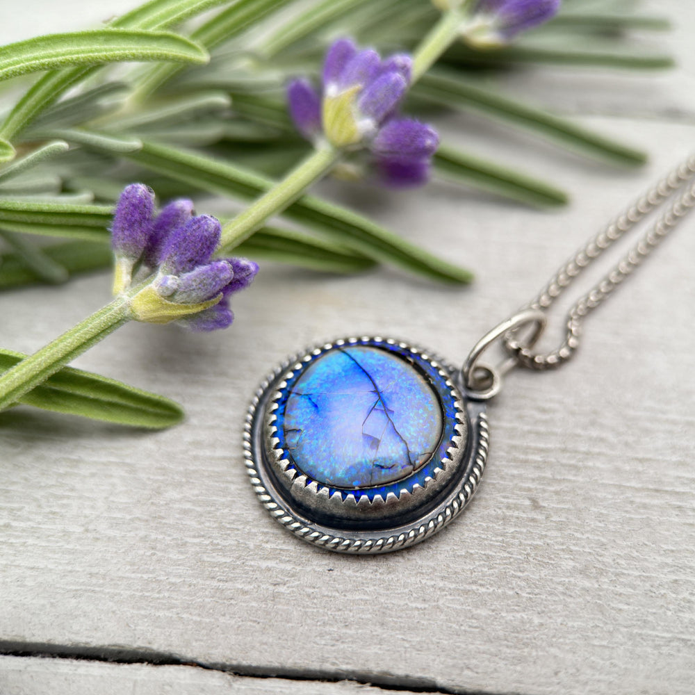 Blue Sterling Opal and Sterling Silver Pendant Necklace - SunlightSilver