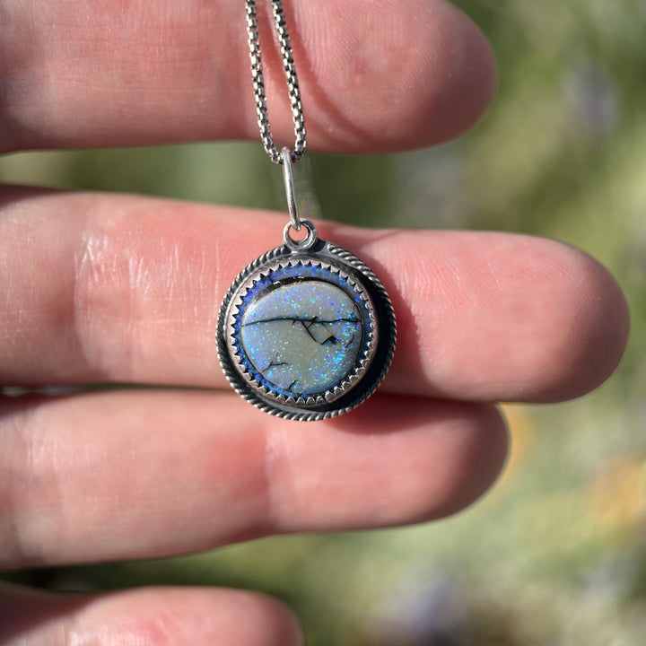 Blue Sterling Opal and Sterling Silver Pendant Necklace - SunlightSilver