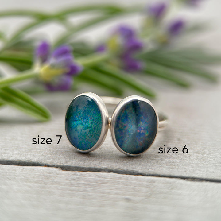 Boulder Opal and Solid 925 Sterling Silver Stacking Minimalist Ring. 2 to pick from - SunlightSilver