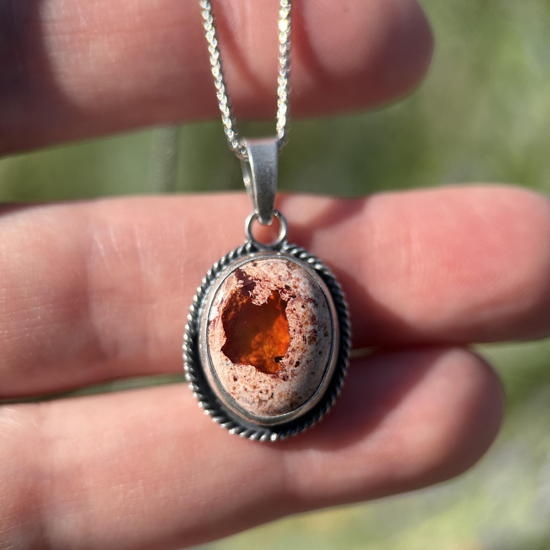 Orange Cantera Fire Opal and Sterling Silver Pendant. October Birthstone - SunlightSilver