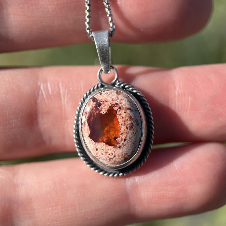 Orange Cantera Fire Opal and Sterling Silver Pendant. October Birthstone - SunlightSilver