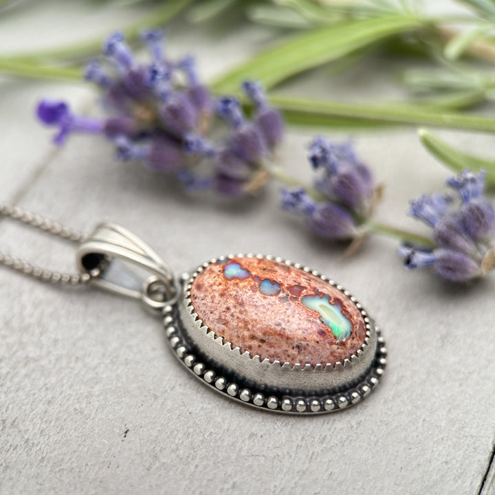 Rainbow Cantera Fire Opal and Sterling Silver Pendant. October Birthstone - SunlightSilver