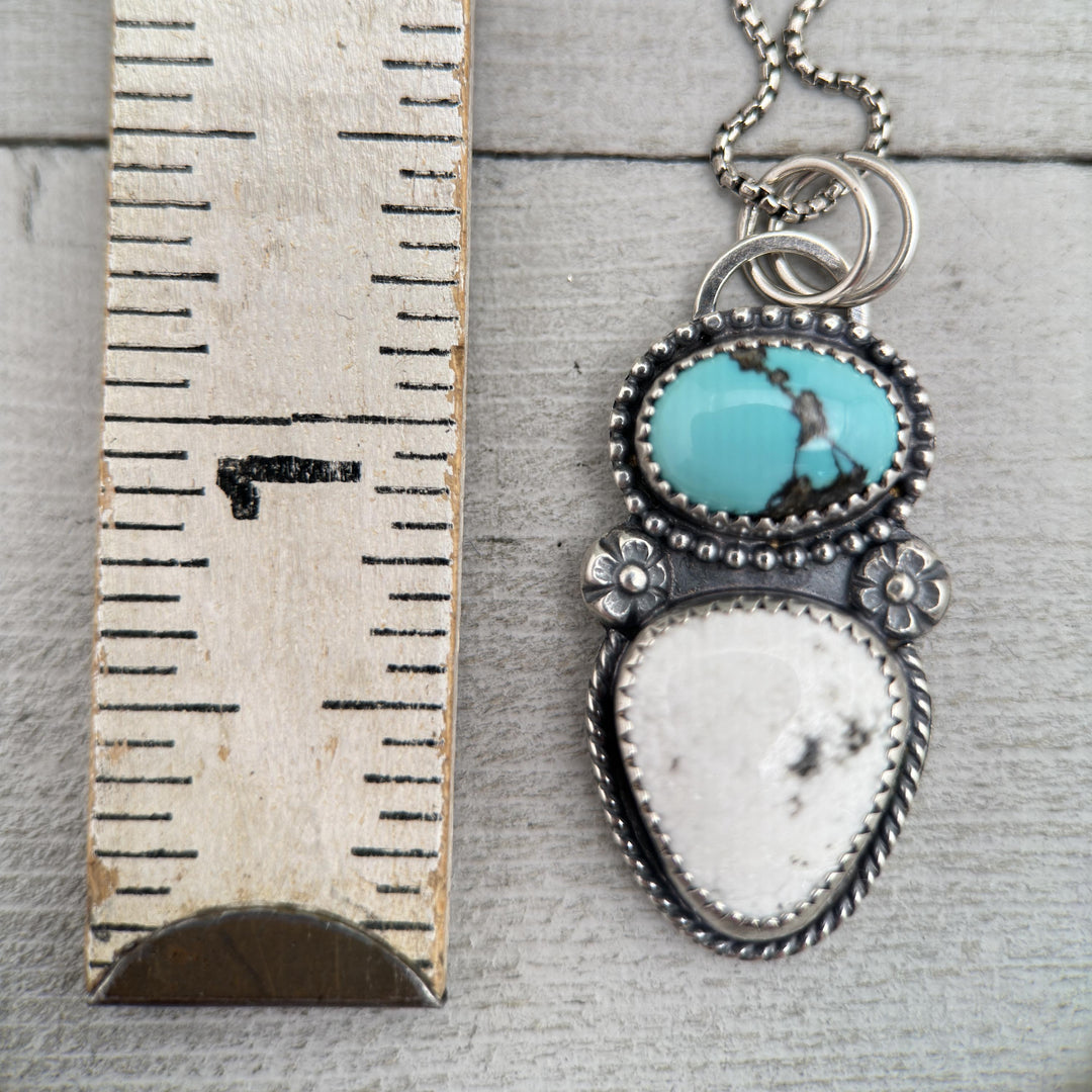 White Buffalo, Turquoise, and Sterling Silver Pendant Necklace - SunlightSilver