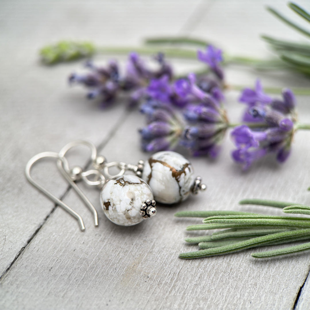 Nevada White Buffalo and Sterling Silver Earrings - SunlightSilver