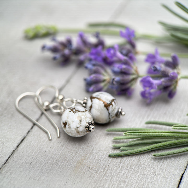 Nevada White Buffalo and Sterling Silver Earrings - SunlightSilver