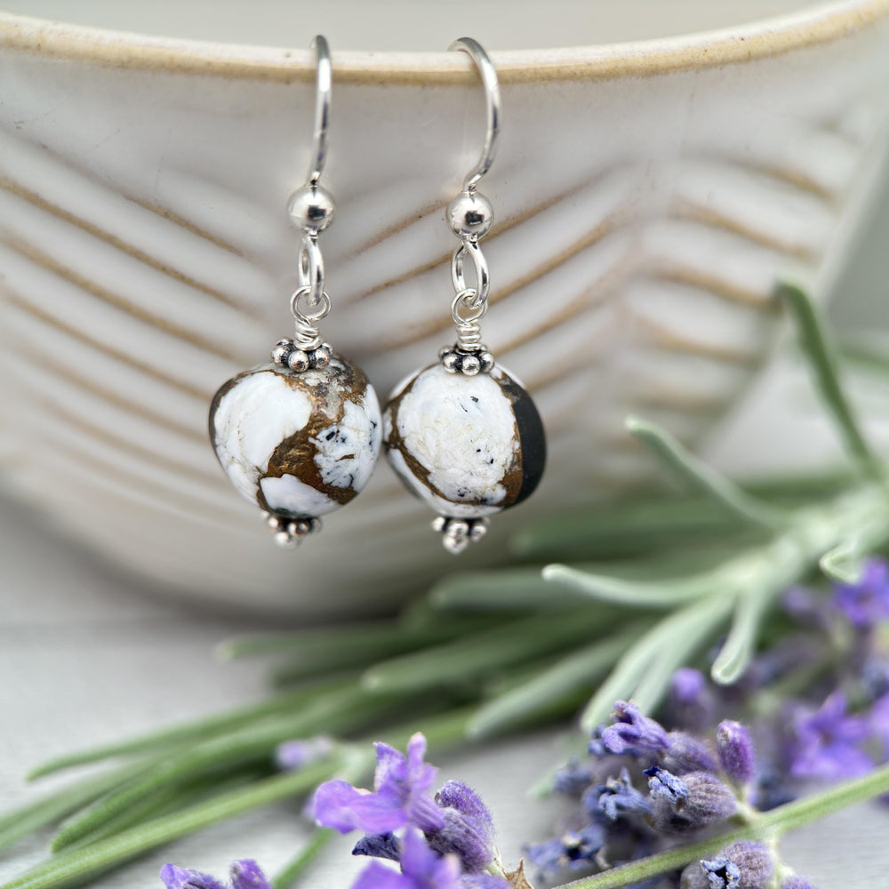 Nevada White Buffalo Earrings | Sterling Silver | Black & White Gemstone Jewelry | Western Gift for Her - SunlightSilver