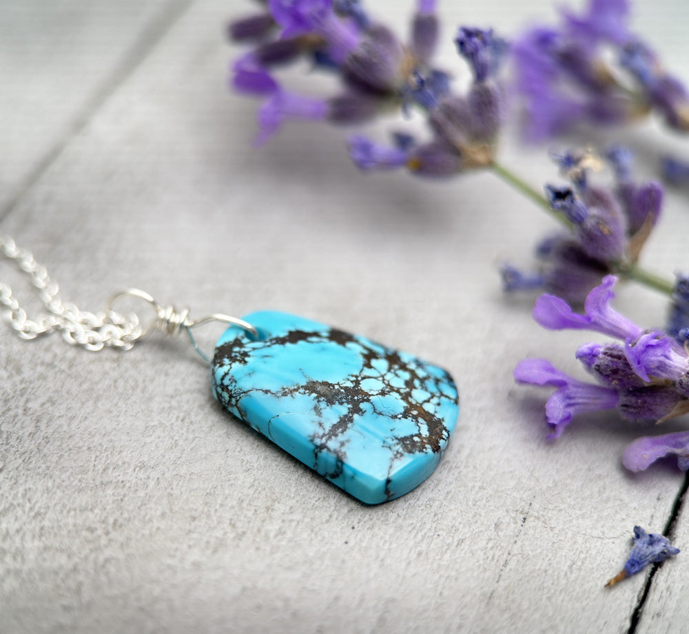 AAA Blue Turquoise Pendant on a Sterling Silver Chain. Necklace - SunlightSilver