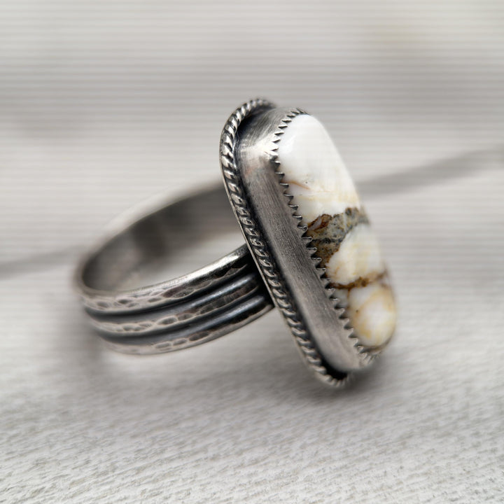 White Buffalo and Sterling Silver Bar Ring. Size 9.5 (US/Canada) - SunlightSilver