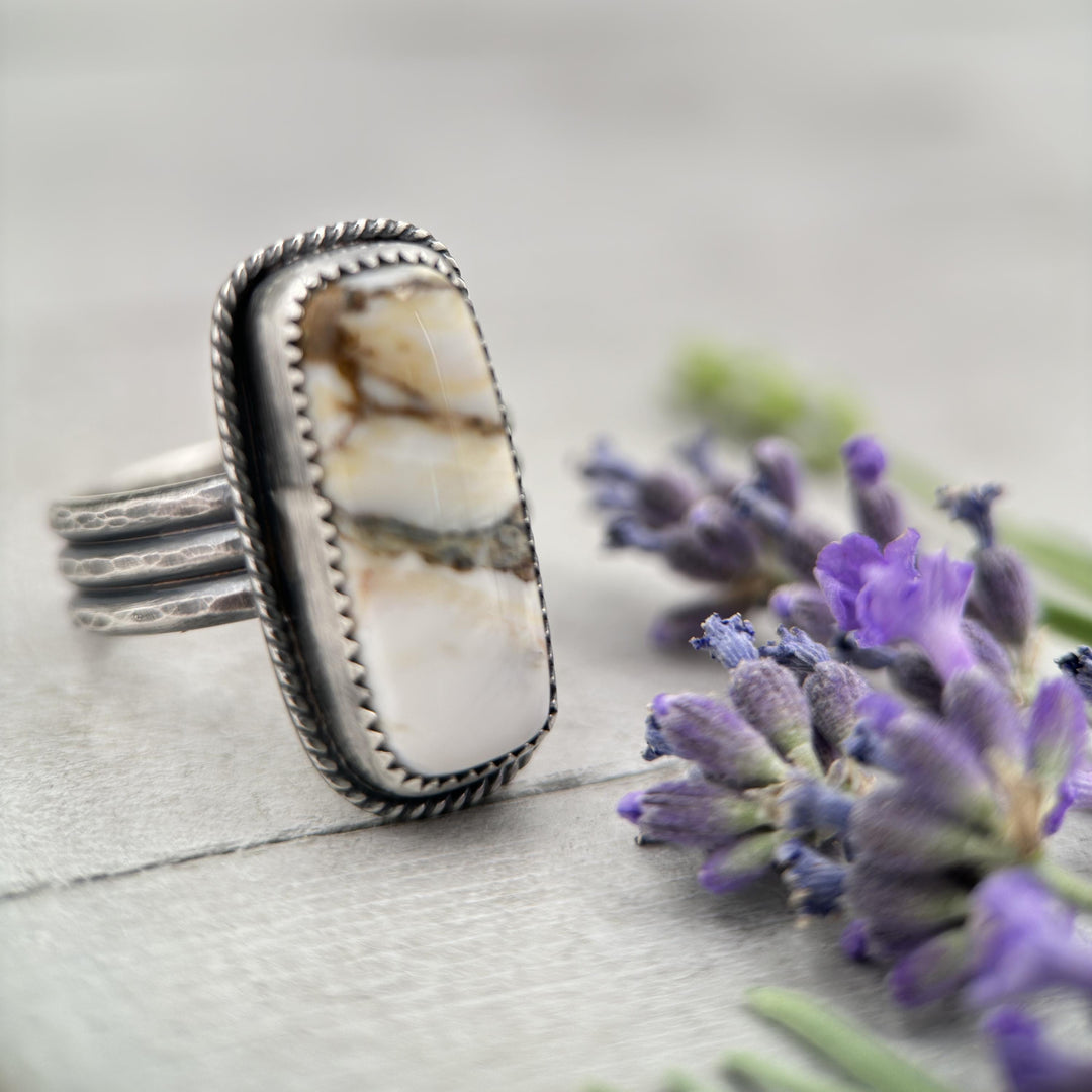 White Buffalo and Sterling Silver Bar Ring. Size 9.5 (US/Canada) - SunlightSilver