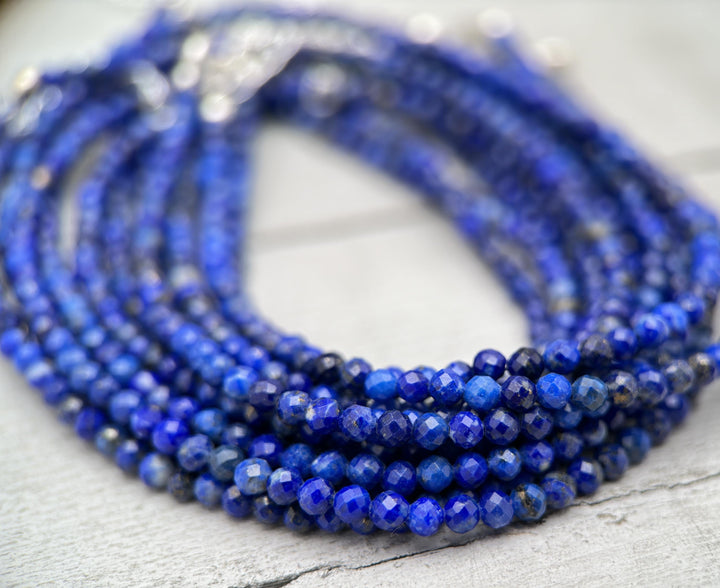 Lapis Lazuli and Solid 925 Sterling Silver Beaded Necklace - SunlightSilver