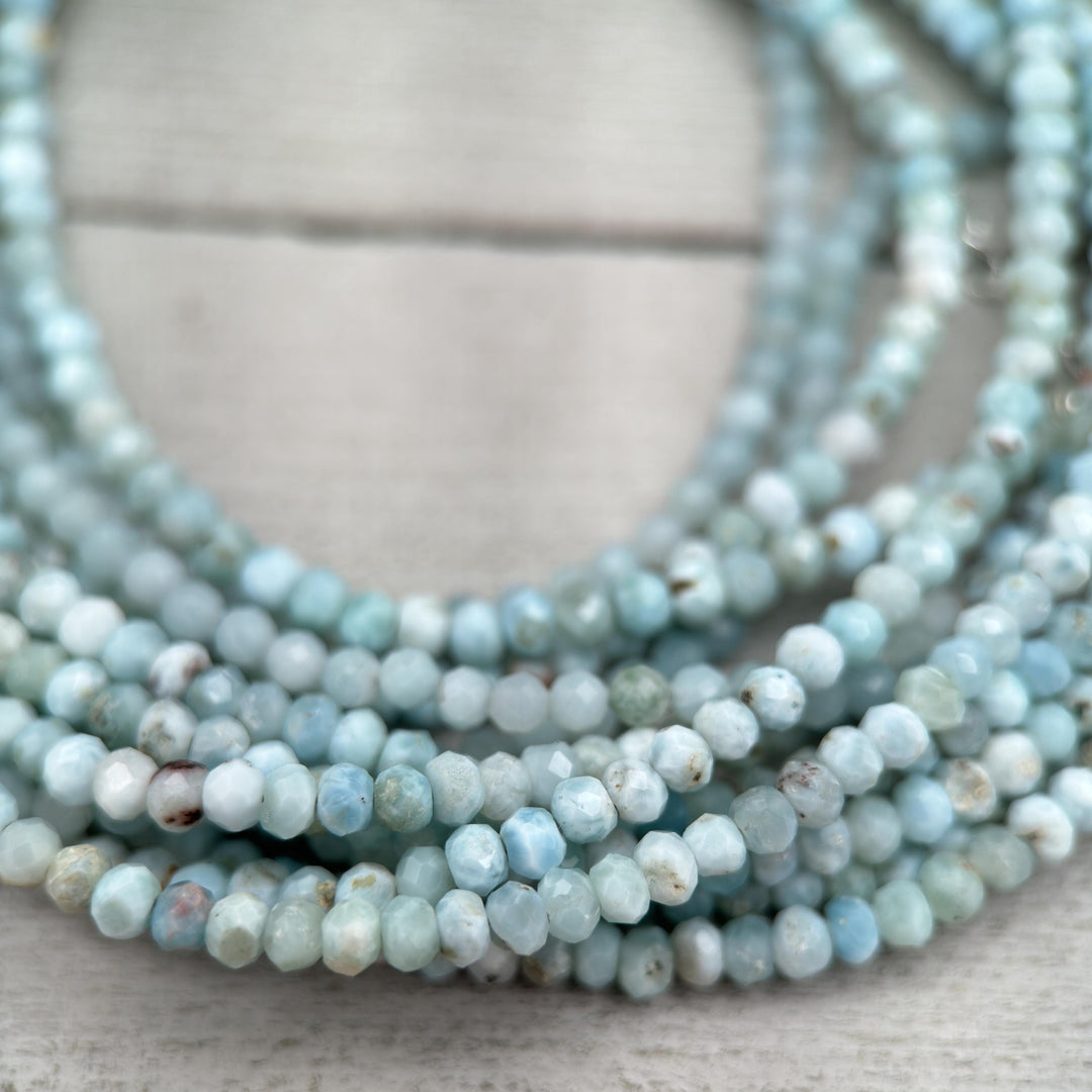 Faceted Beaded Larimar and Sterling Silver Silver Necklace - SunlightSilver