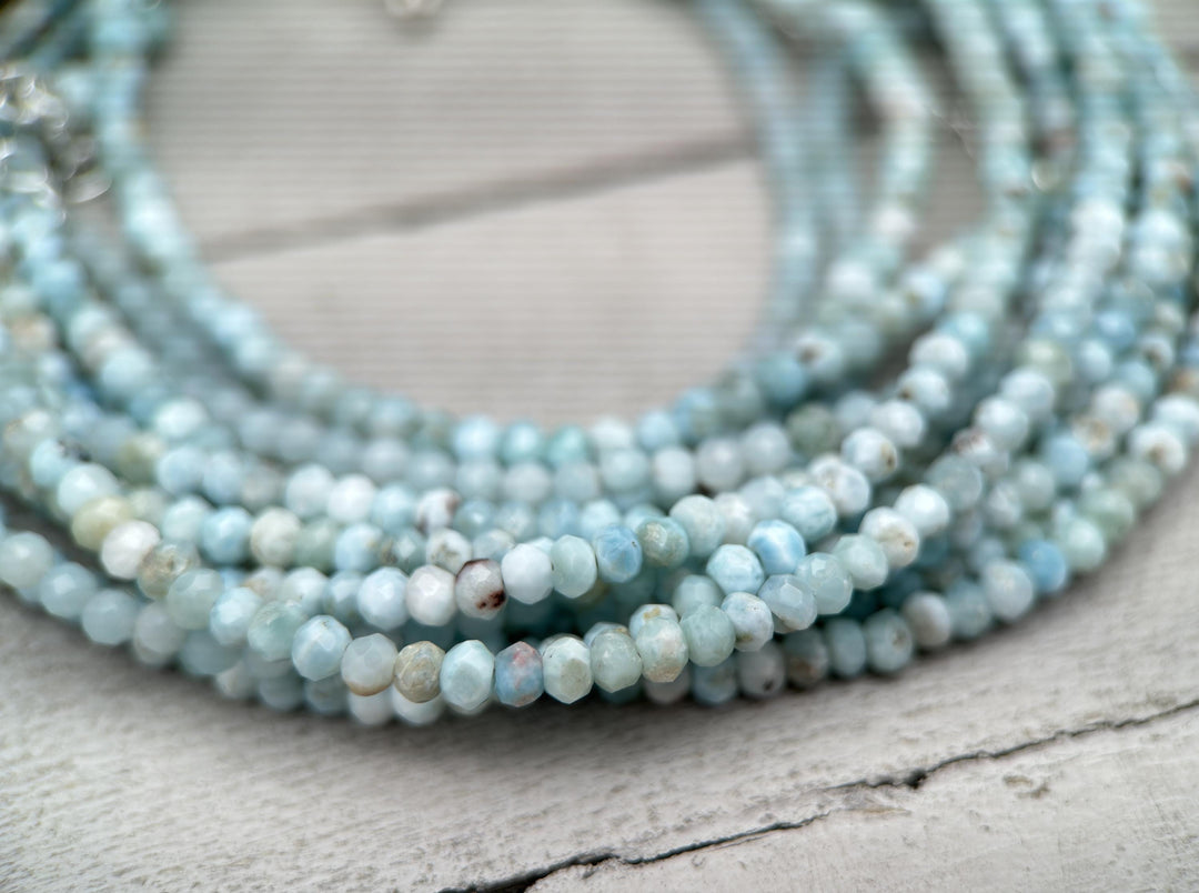 Faceted Beaded Larimar and Sterling Silver Silver Necklace - SunlightSilver