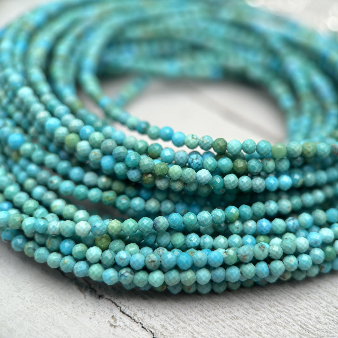 Faceted Turquoise and Sterling Silver Beaded Necklace. Tiny 2mm beads - SunlightSilver