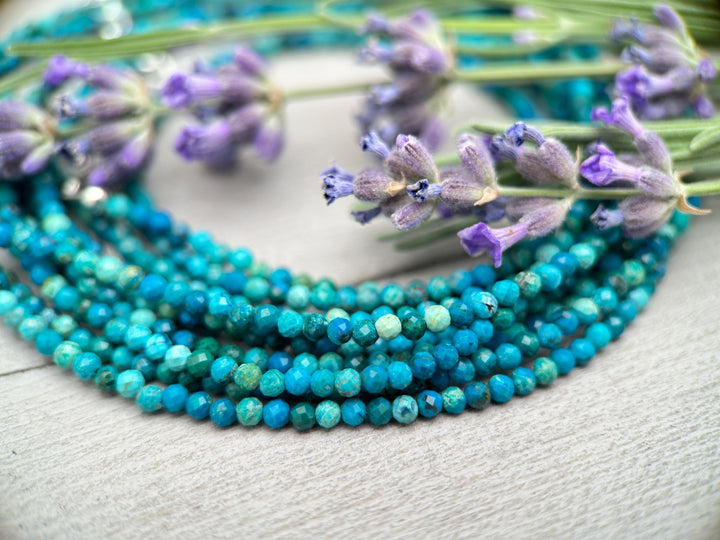 Faceted Chrysocolla and Sterling Silver Beaded Necklace - SunlightSilver