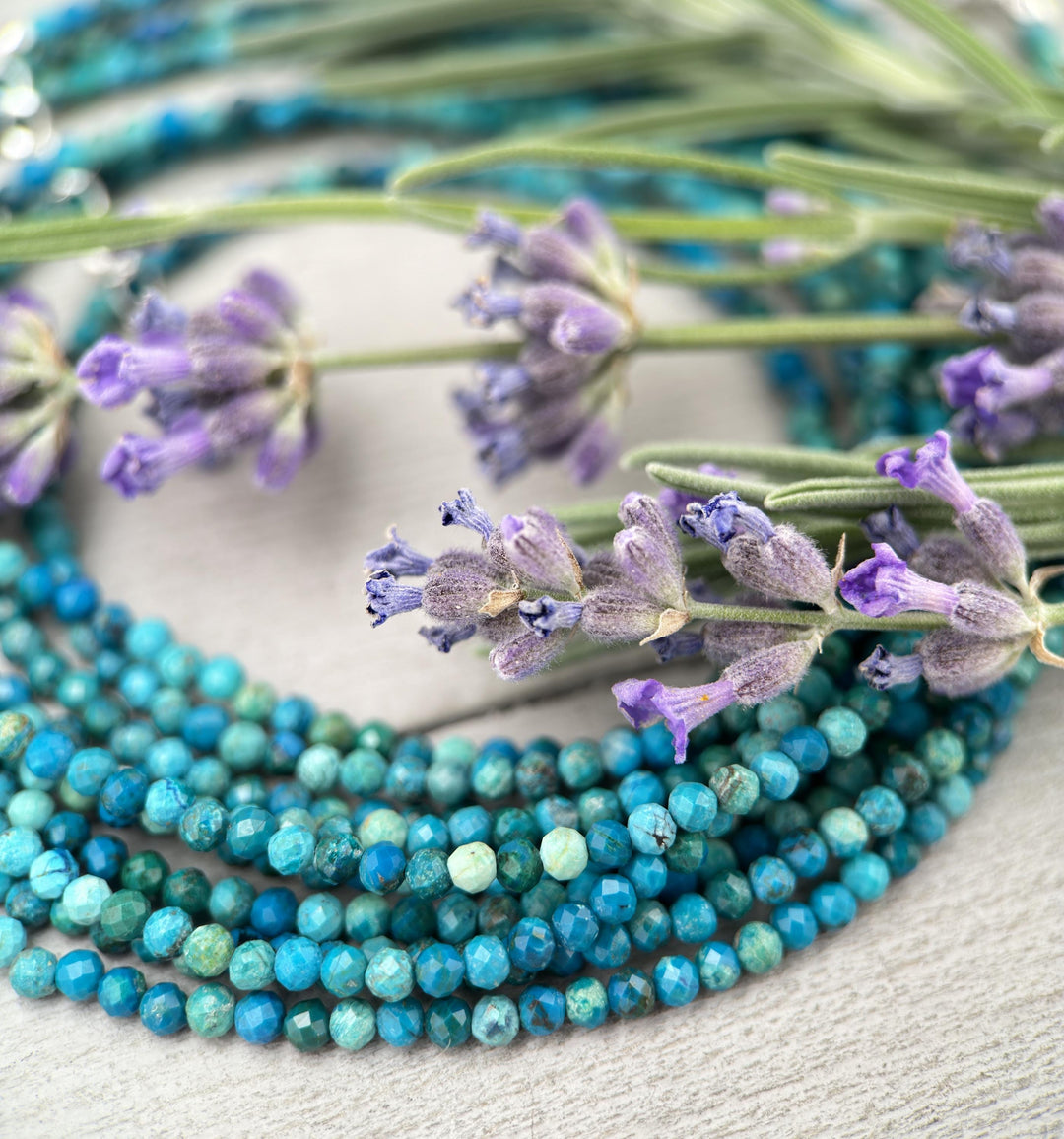 Faceted Chrysocolla and Sterling Silver Beaded Necklace. Tiny 2mm beads - SunlightSilver