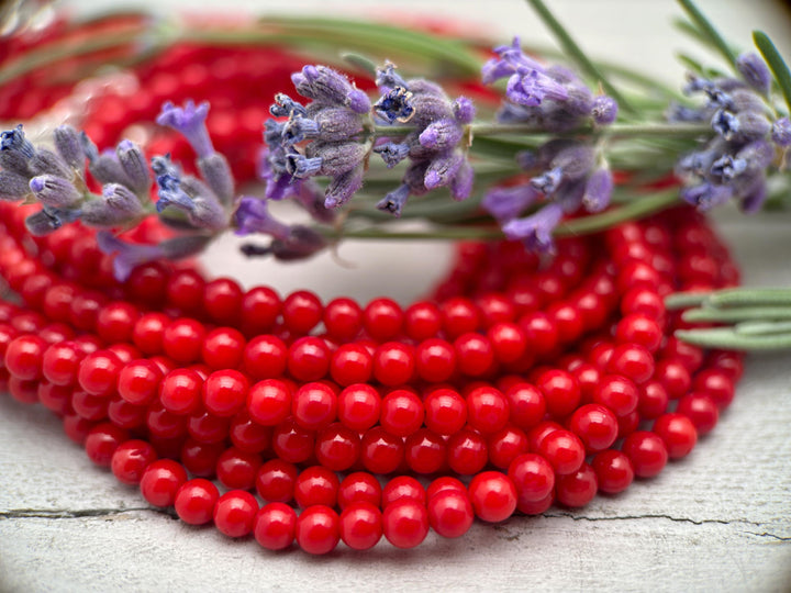Red Coral Beaded Necklace – 4mm Genuine Coral Gemstone Strand with Sterling Silver, Adjustable 16–18 Inches - SunlightSilver