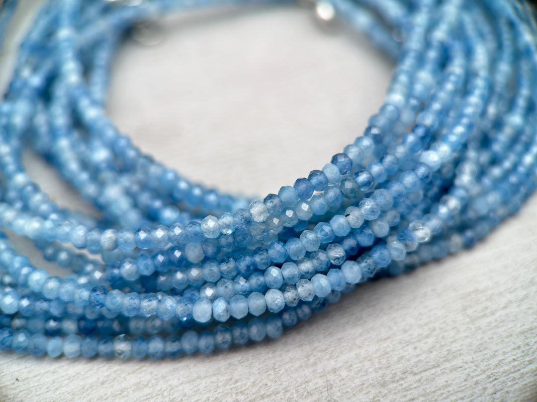 Faceted Beaded Aquamarine and Sterling Silver Silver Necklace - SunlightSilver