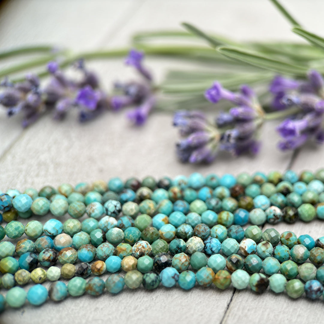 Faceted Multicolor Turquoise and Sterling Silver Beaded Necklace. 3mm beads - SunlightSilver