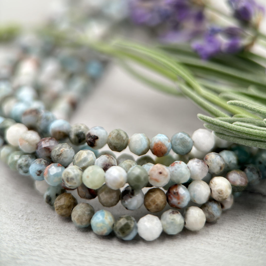 4mm Multicolor Faceted Beaded Larimar and Sterling Silver Silver Necklace - SunlightSilver