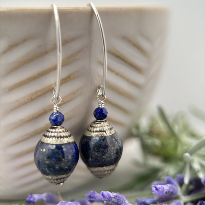 Tibetan Lapis and Sterling Silver Earrings - SunlightSilver