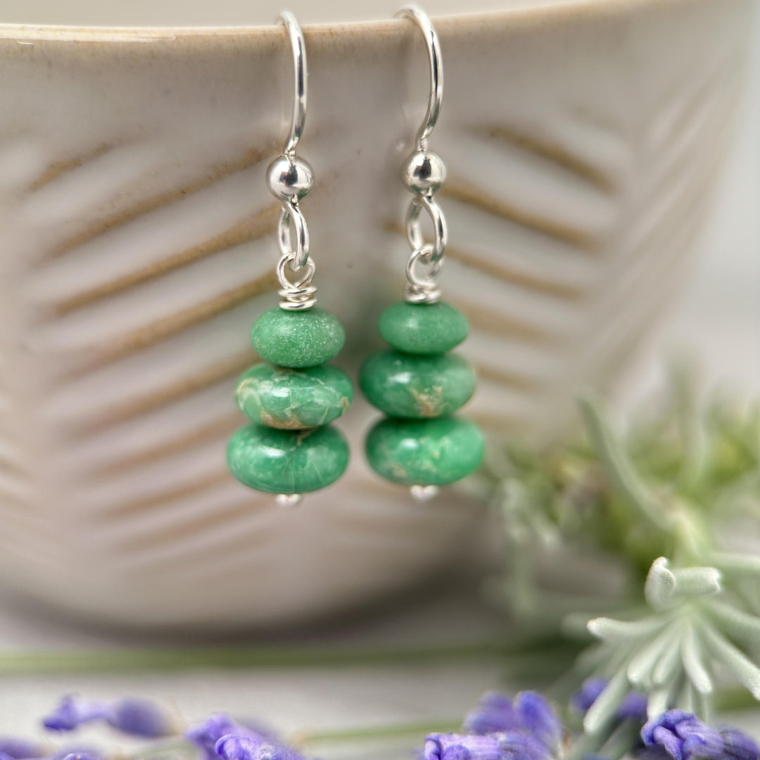 Lucin Variscite Earrings with Solid 925 Sterling Silver - SunlightSilver