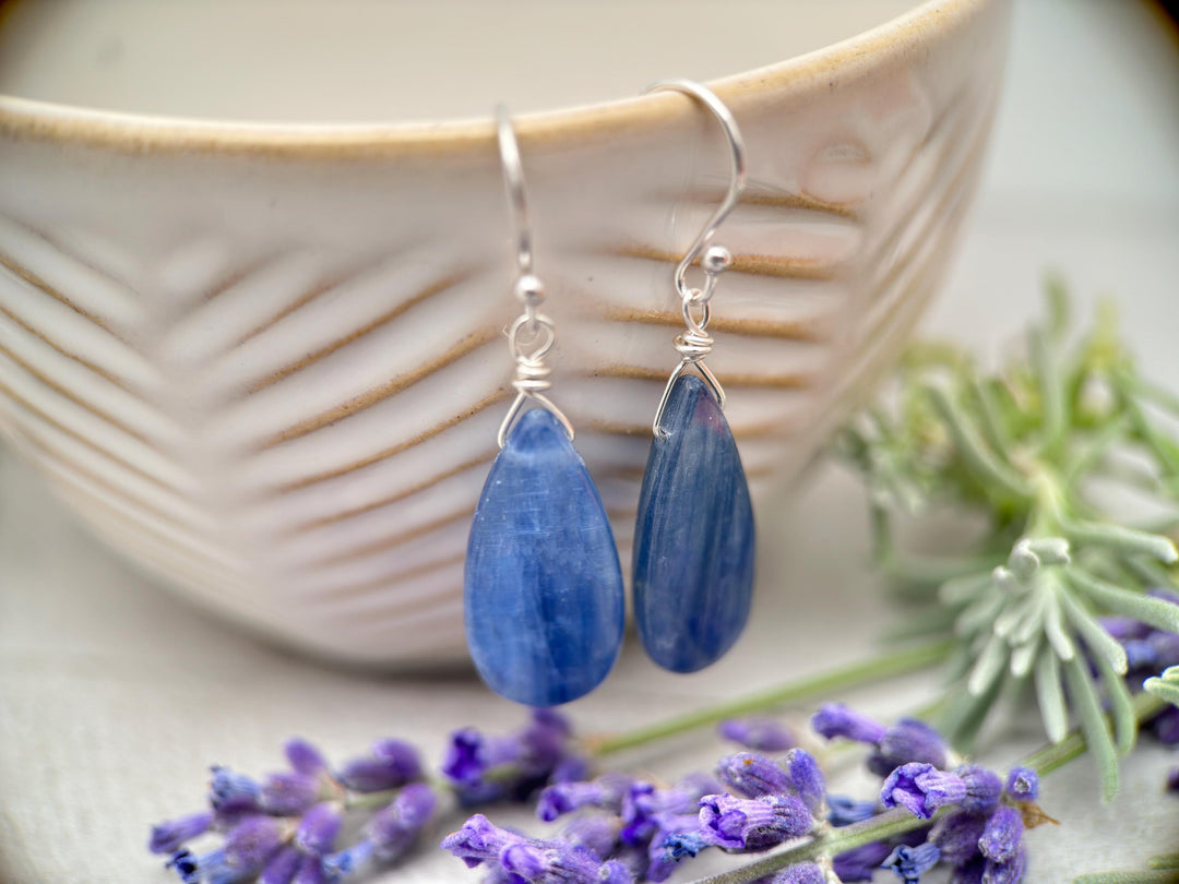 Blue Kyanite Drop and Sterling Silver Earrings - SunlightSilver