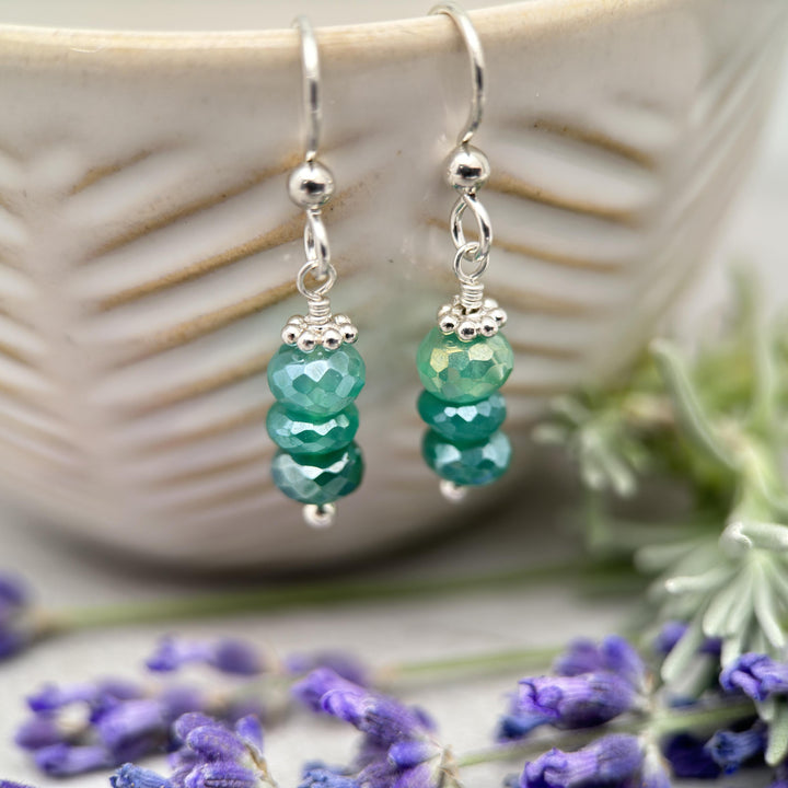 Mystic Green Onyx and Sterling Silver Earrings. Faceted Bling Sparkly - SunlightSilver