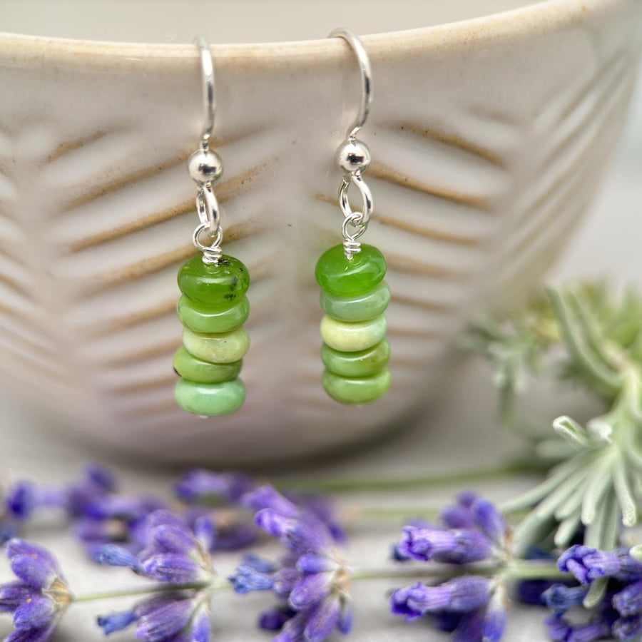 Green Chrysoprase and Solid 925 Sterling Silver Earrings - SunlightSilver