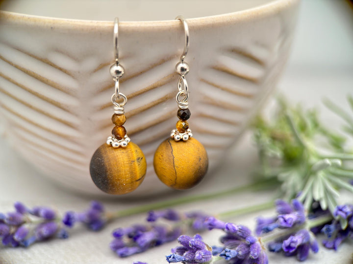 Tiger's Eye Gemstone and Sterling Silver Earrings - SunlightSilver