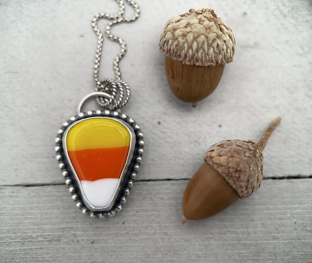 Candy Corn Sterling Silver Pendant. Halloween Fall Autumn Jewelry - SunlightSilver