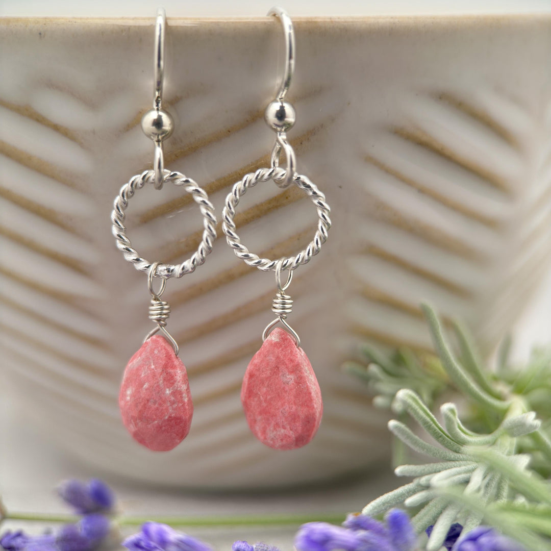 Norwegian Thulite and Sterling Silver Earrings - SunlightSilver