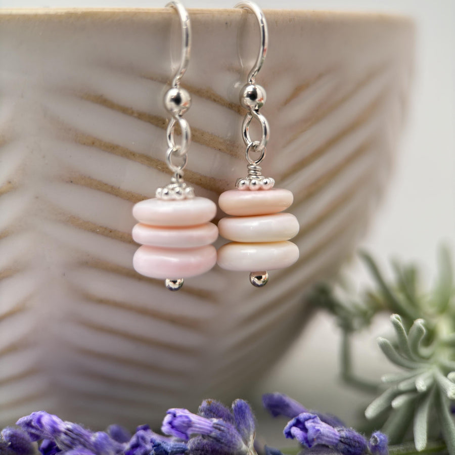 Pink Queen Conch Shell and Solid Sterling Silver Earrings - SunlightSilver