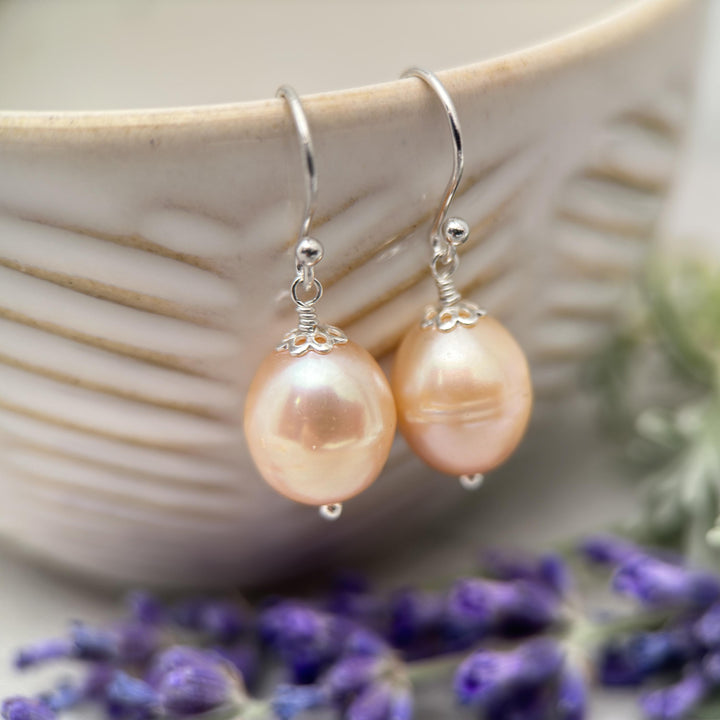 Champagne Pearl Earrings with Solid 925 Sterling Silver - SunlightSilver