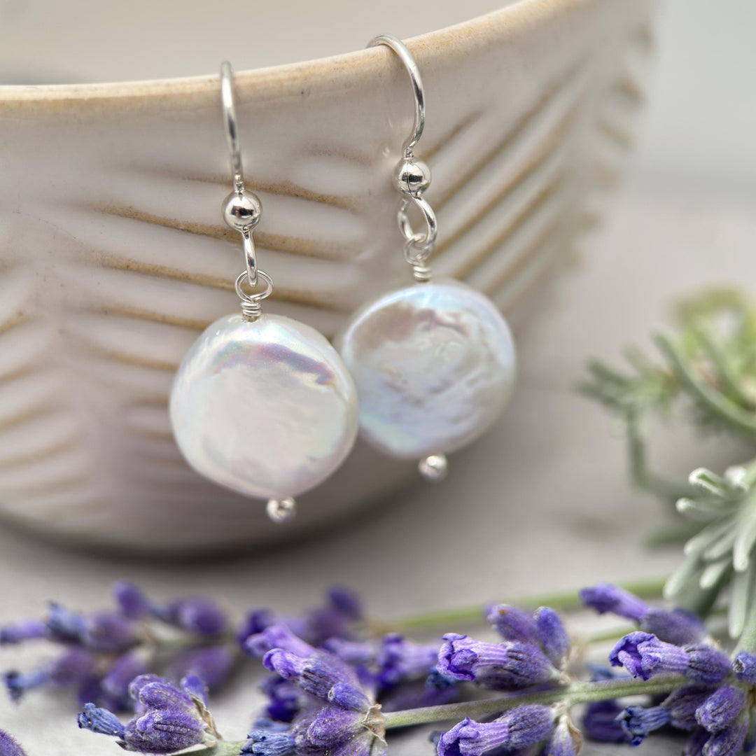 Gorgeous Keshi Coin Pearl and solid 925 Sterling Silver Earrings - SunlightSilver