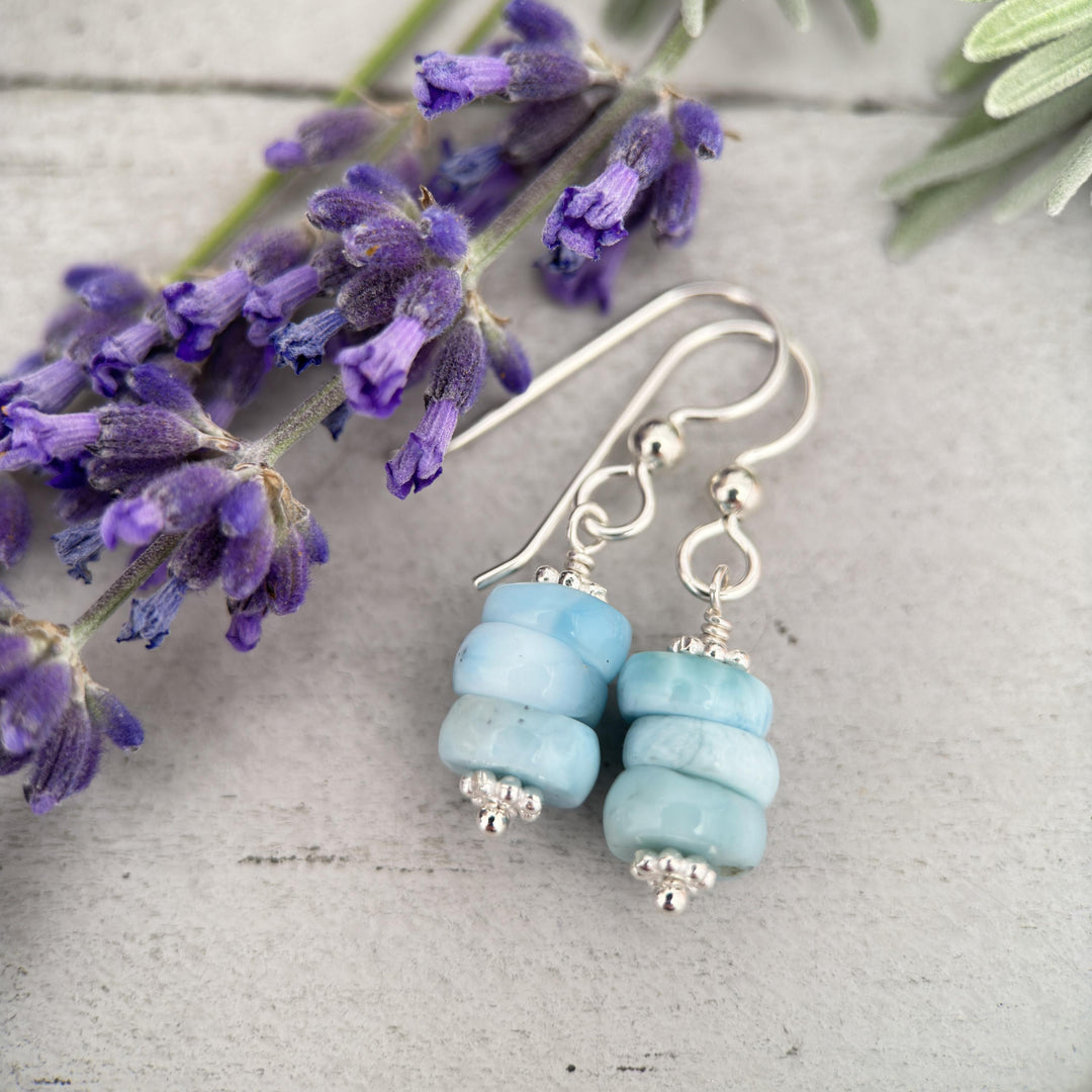 Larimar and Solid 925 Sterling Silver Earrings - SunlightSilver