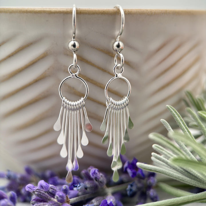 Sterling Silver Sunburst Tassel Earrings - SunlightSilver