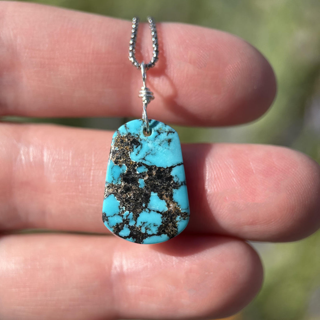 AAA Blue Turquoise Pendant on a Sterling Silver Chain - SunlightSilver