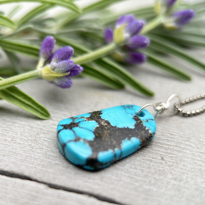 AAA Blue Turquoise Pendant on a Sterling Silver Chain - SunlightSilver