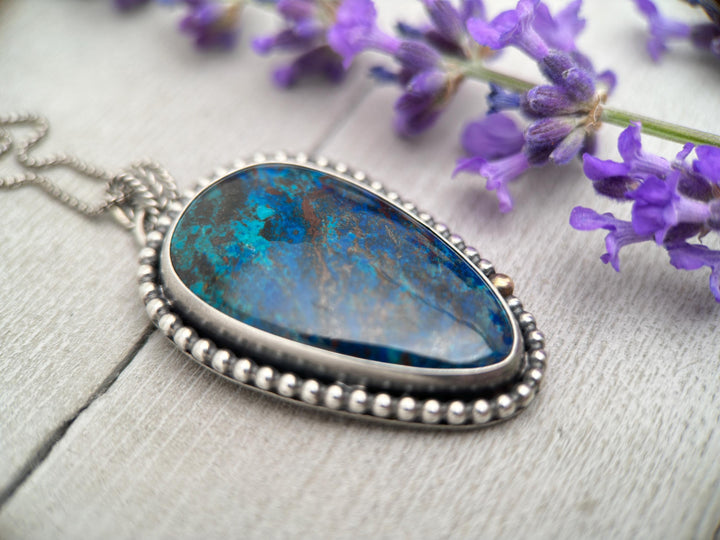 Azurite and Sterling Silver Pendant Necklace - SunlightSilver