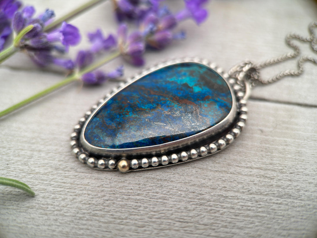 Azurite and Sterling Silver Pendant Necklace - SunlightSilver