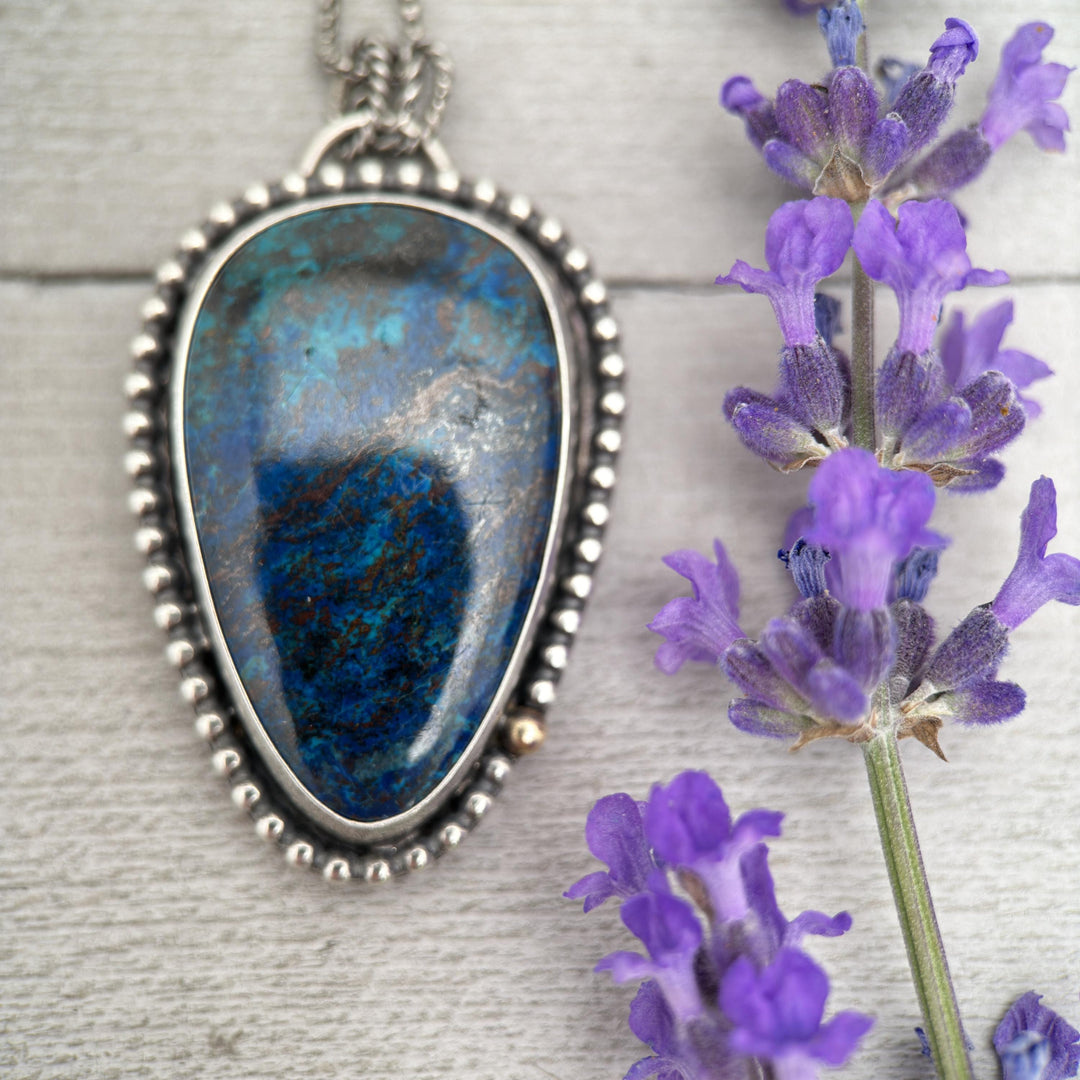 Azurite and Sterling Silver Pendant Necklace - SunlightSilver