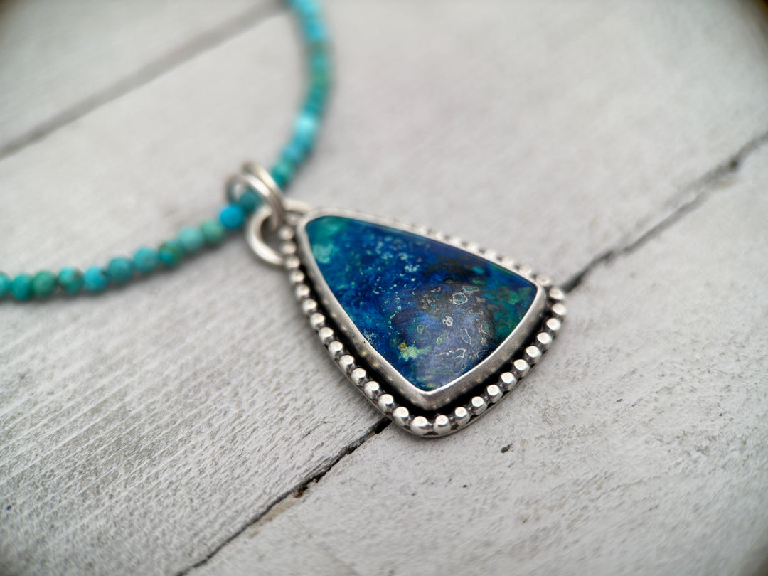 Hidden Heart Azurite and Sterling Silver Pendant Necklace with Heart on the Back - SunlightSilver