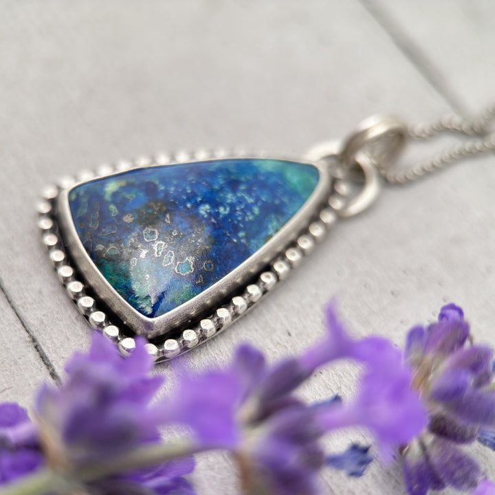 Hidden Heart Azurite and Sterling Silver Pendant Necklace with Heart on the Back - SunlightSilver