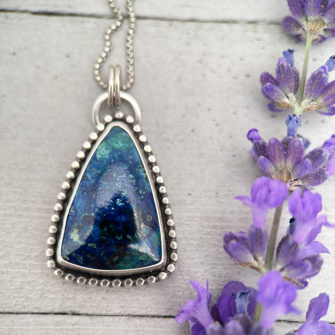 Hidden Heart Azurite and Sterling Silver Pendant Necklace with Heart on the Back - SunlightSilver